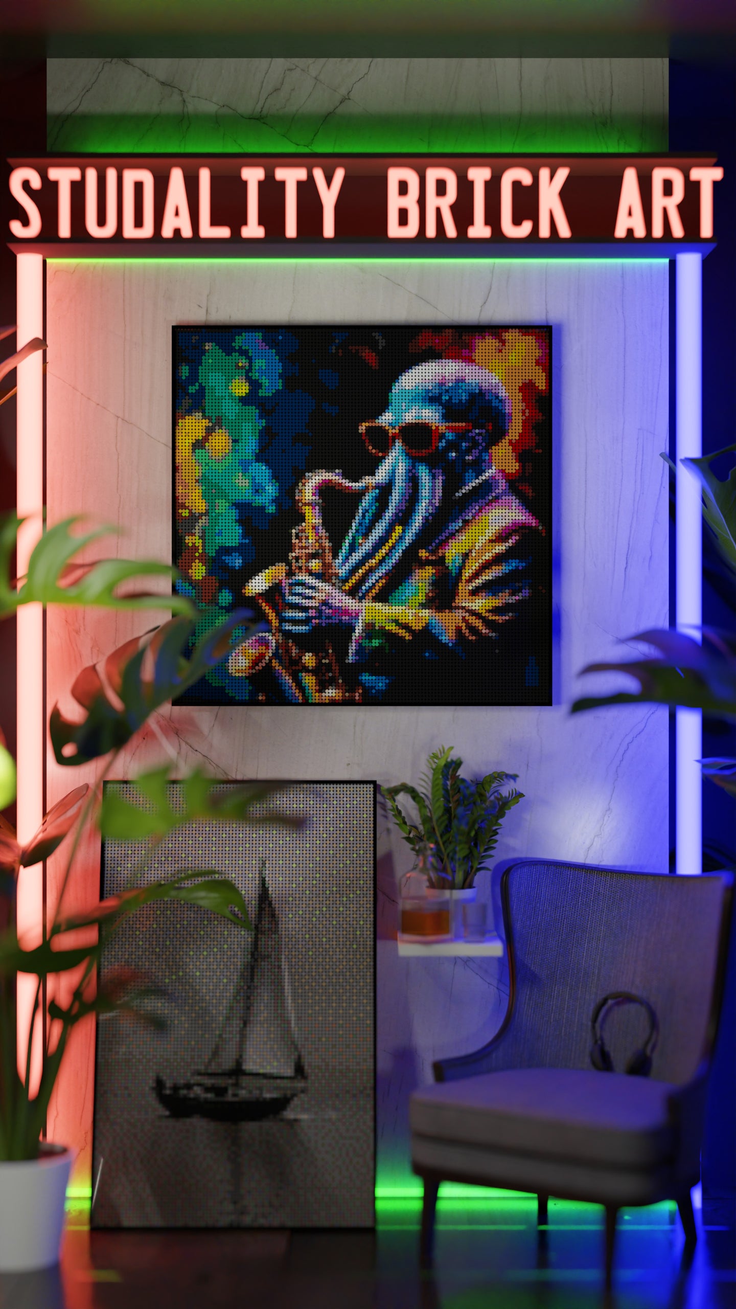 Octavian Harmonics LEGO® Style mosaic wall art made from colorful plastic bricks